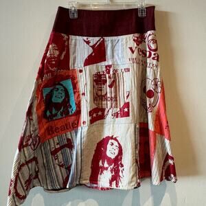 Uttam London Patchwork Skirt- Bob Marley, The Beatles, Jimi Hendrix, Vespa, etc